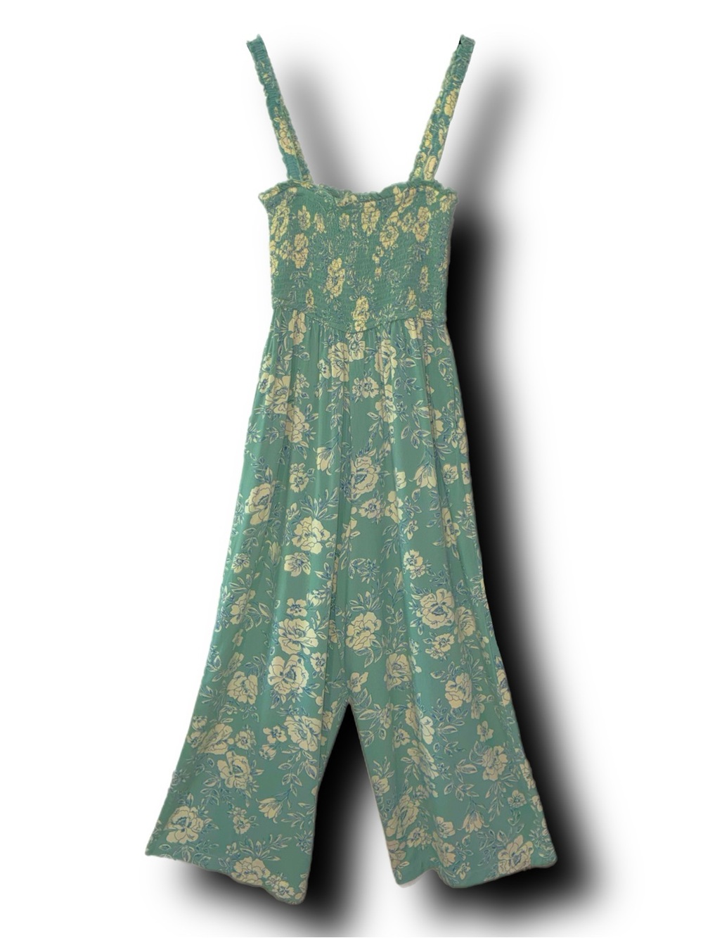 Patrons of Peace Seagram Green Floral Smocked Chest Wide Leg Romper Cottagecore